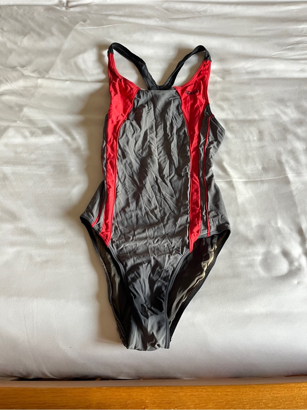 Sporti Womens Gray Red Swimsuit 1-Piece Competition Swim Suit Training Size 32